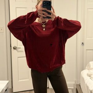 LF burgundy oversized distressed sweater